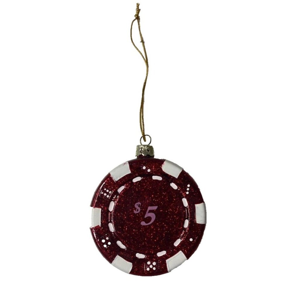 Poker Chip CASINO GAME GLASS CHRISTMAS ORNAMENT $5